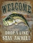 Welcome Bass Fishing Metal Sign