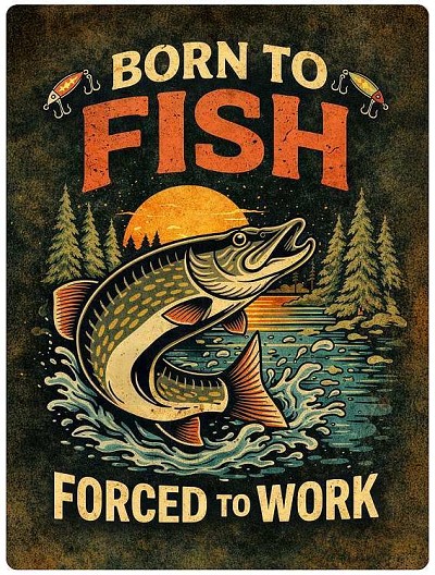 Born to Fish Forced to Work Small Sign