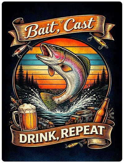 Bait, Cast, Drink, Repeat Small Sign