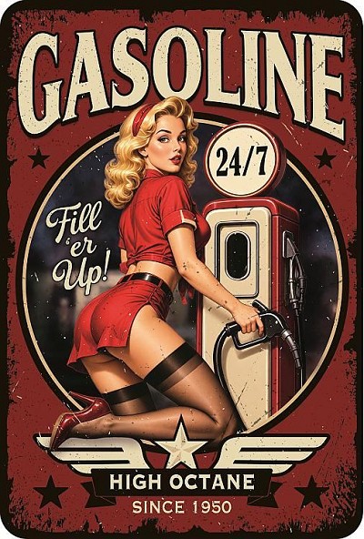 Gasoline 24/7 pin up Small Sign