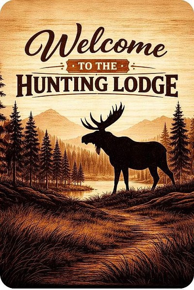 Welcome Hunting Lodge Moose Small Sign