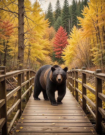 Bear Autumn Bridge Magnet