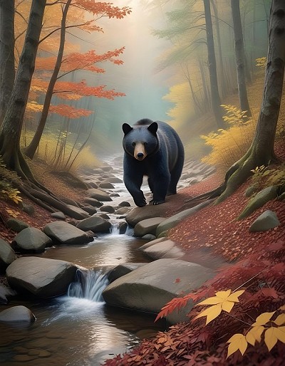 Black Bear Fall Stream Metal Sign