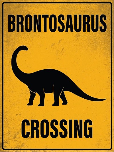 Crossing Brontosaurus Metal Sign