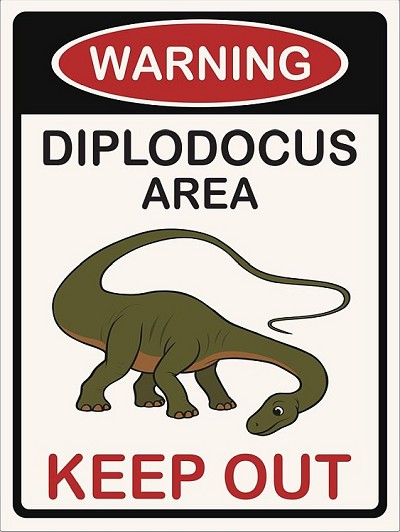 Warning Diplodocus Metal Sign