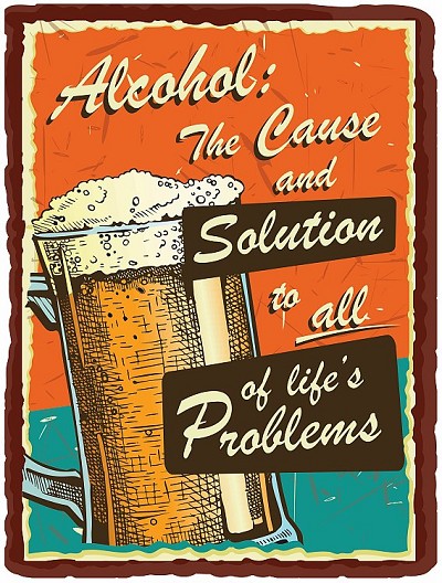 Alcohol, cause solution Small Sign