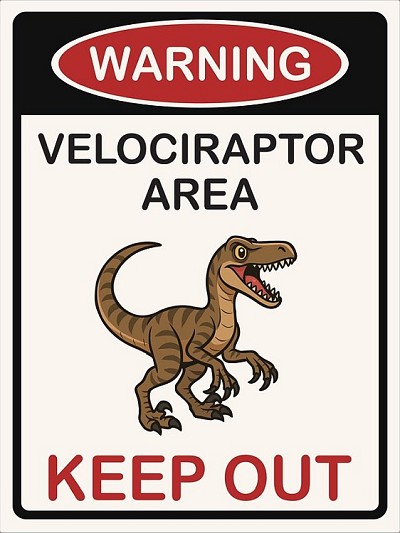 Warning Velociraptor Small Sign