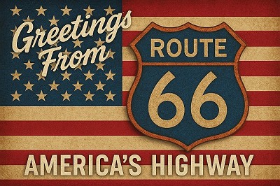 Greetings From Route 66 Flag Postcard