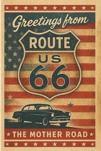Route 66 Mother Road car Postcard