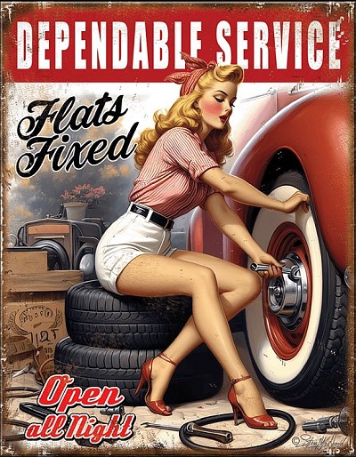 Tire Girl Metal Sign