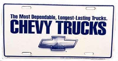 Chevy Trucks White  License Plate