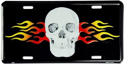 Skull & Flames License Plate