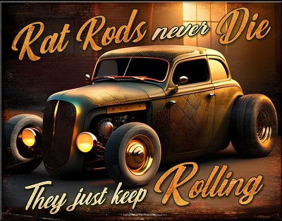 Rat Rods Never Die Metal Sign