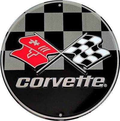 Chevy Corvette Checkered 12 inch Round Sign